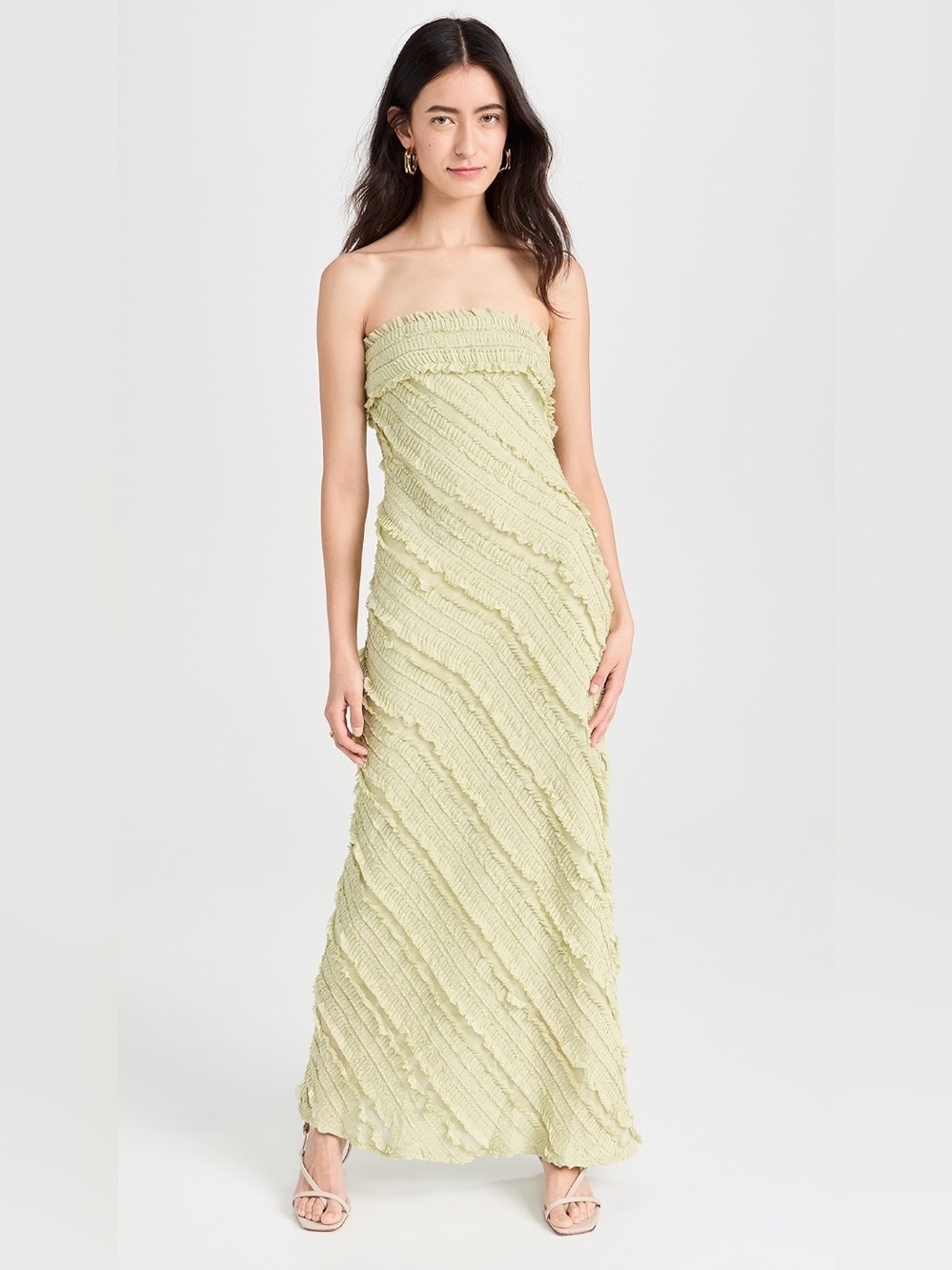 Worn Once - Endless Rose Strapless Ruffled Maxi Dress (Pistachio)